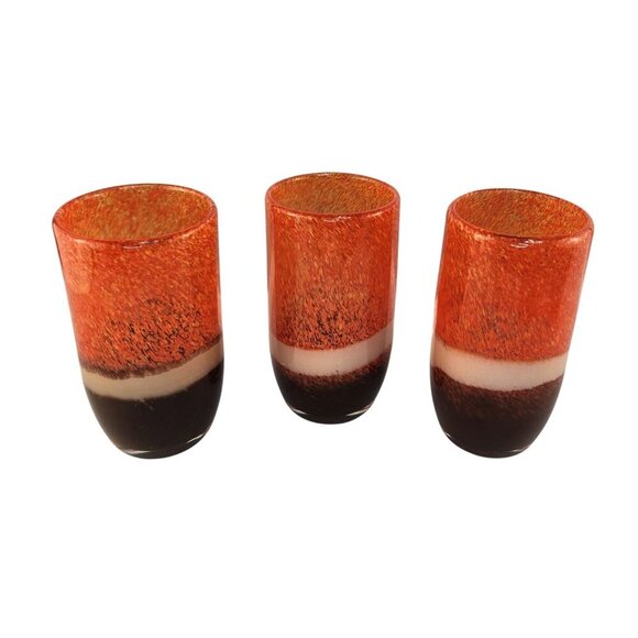 Blown Glass Tumblers Orange Brown 1970s Retro Style Barware Made for Pier One Se - Picture 2 of 9